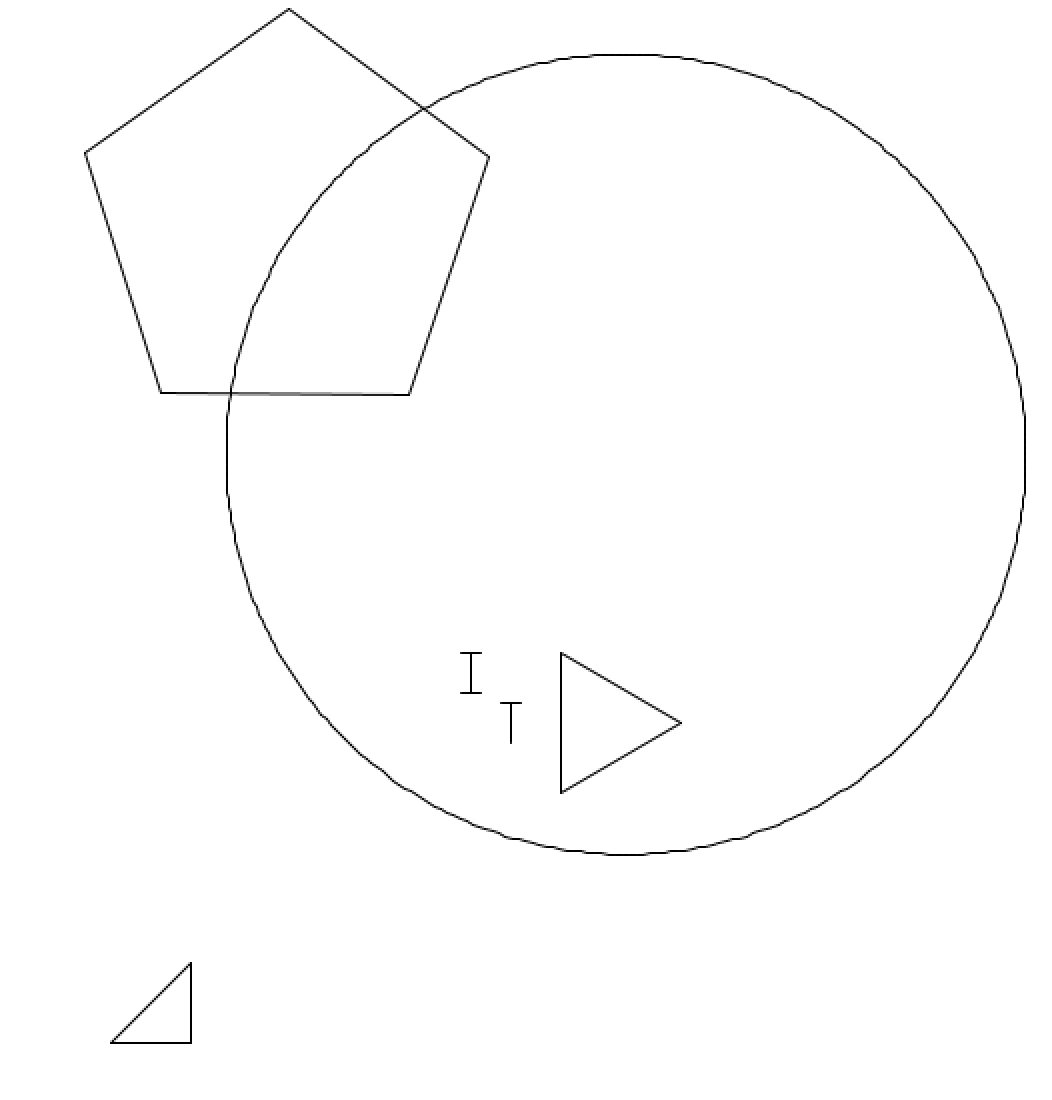 Picture of a triangle, pentagon, circle, I, and T